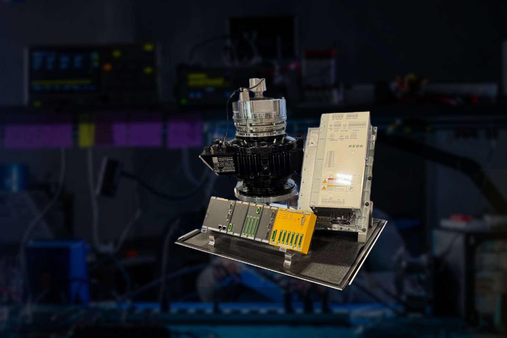 PitchPro 2000 complete pitch system — HET motor, KEBA drive, Bachmann PLC, and ultracapacitor bank